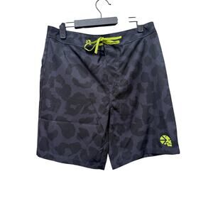 Ethika Board Shorts Black animal print with fluorescent green accents Size 30